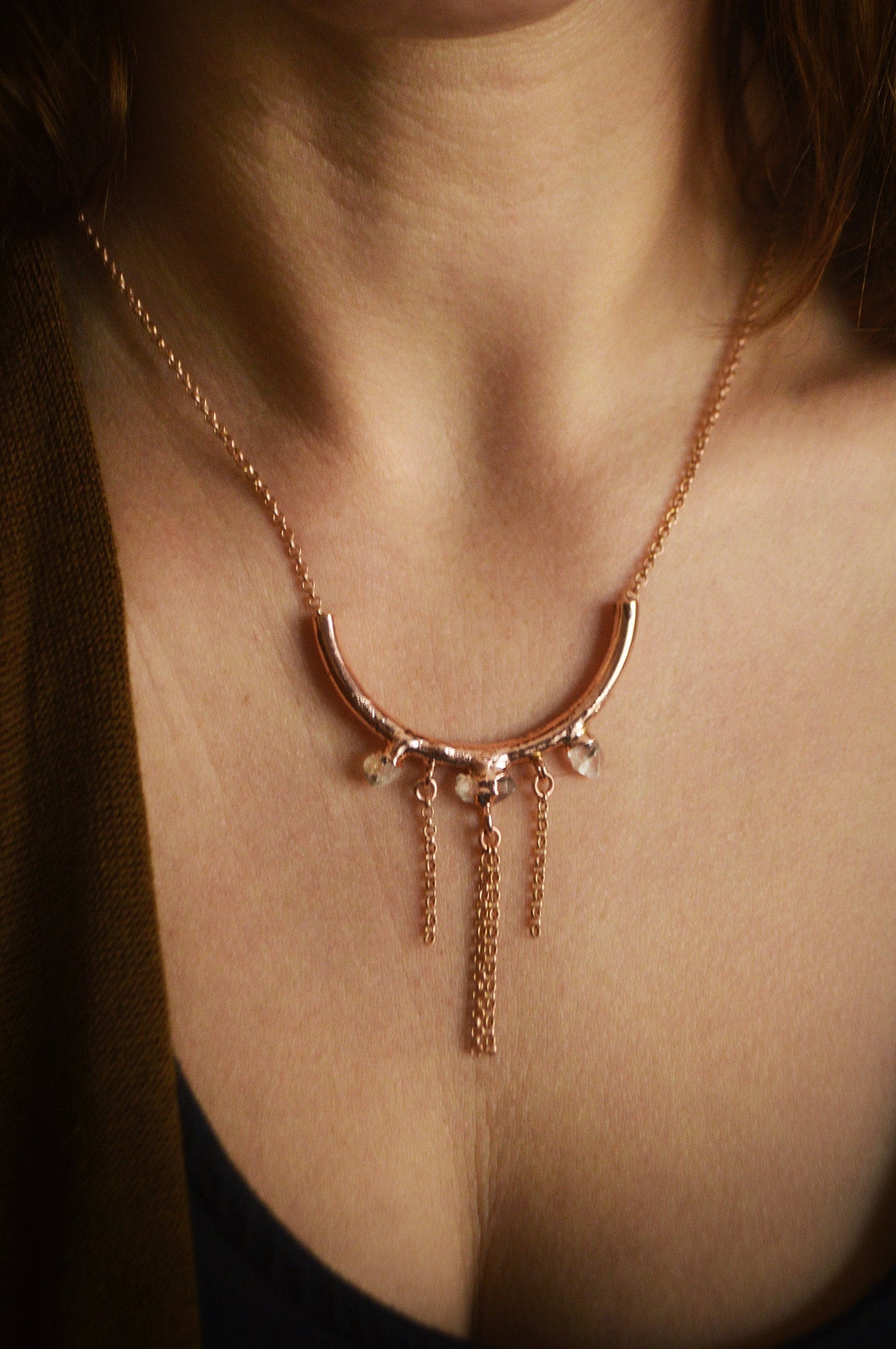 Raw quartz fringe necklace, statement necklace with natural crystals