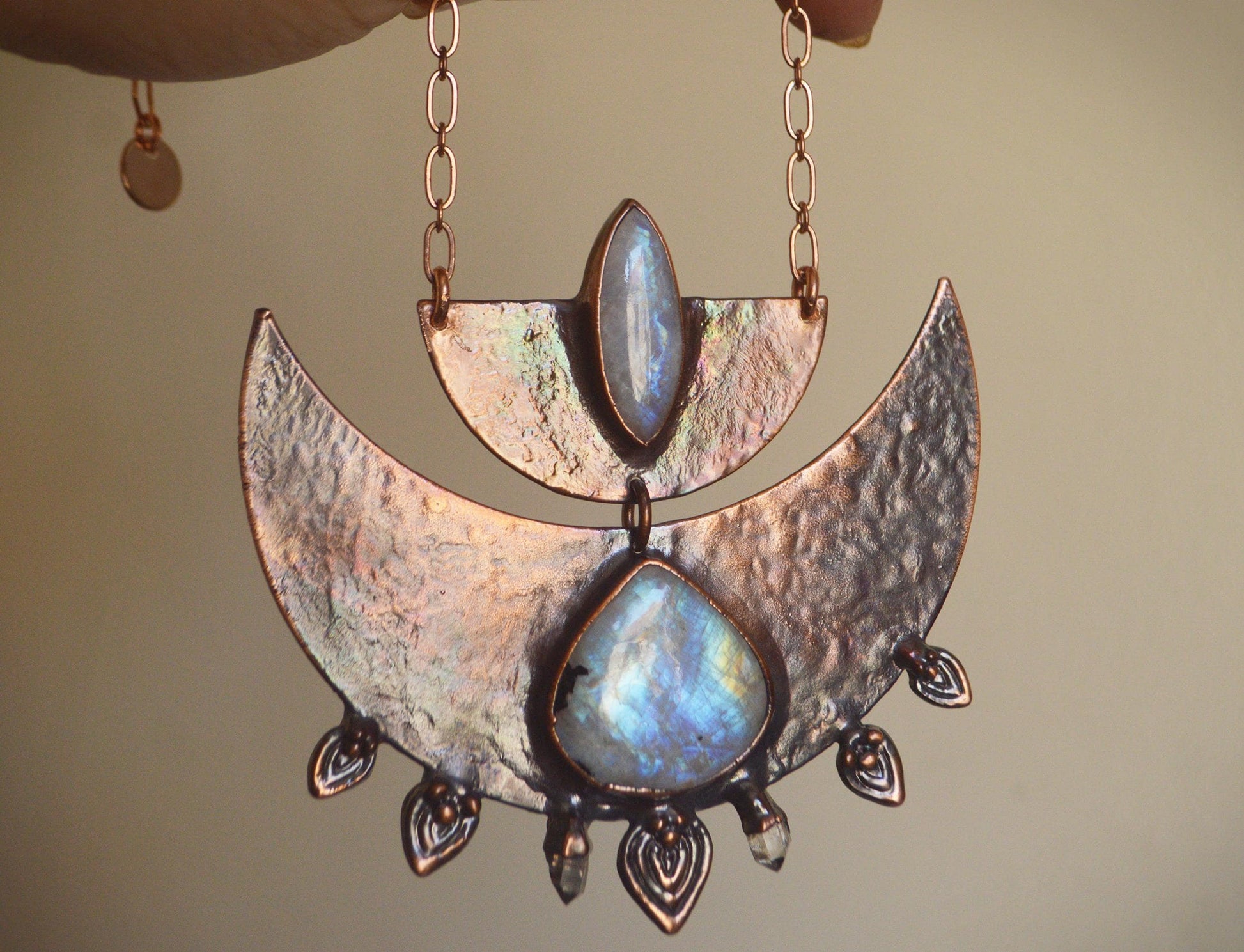 SOLSTICE collection - Statement tribal collar with quartz and rainbow moonstones