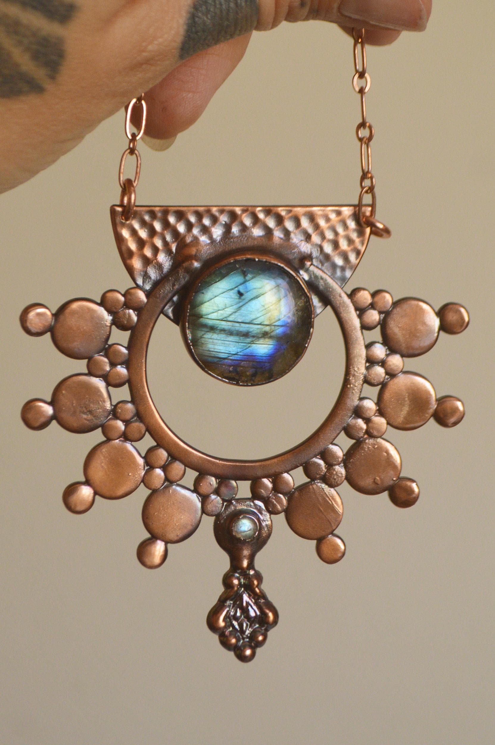 SOLSTICE collection - Statement tribal textured pendant with labradorites