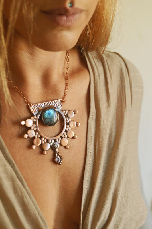 SOLSTICE collection - Statement tribal textured pendant with labradorites