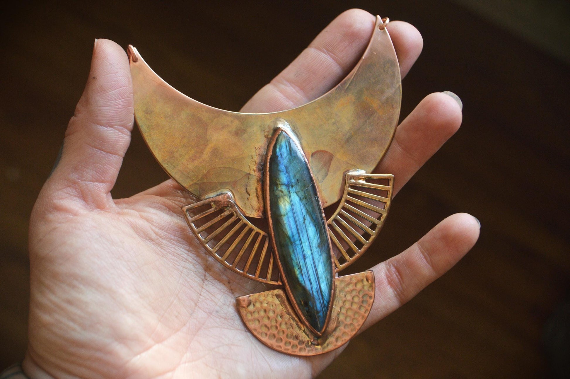 SOLSTICE collection - Statement tribal textured pendant with large labradorite