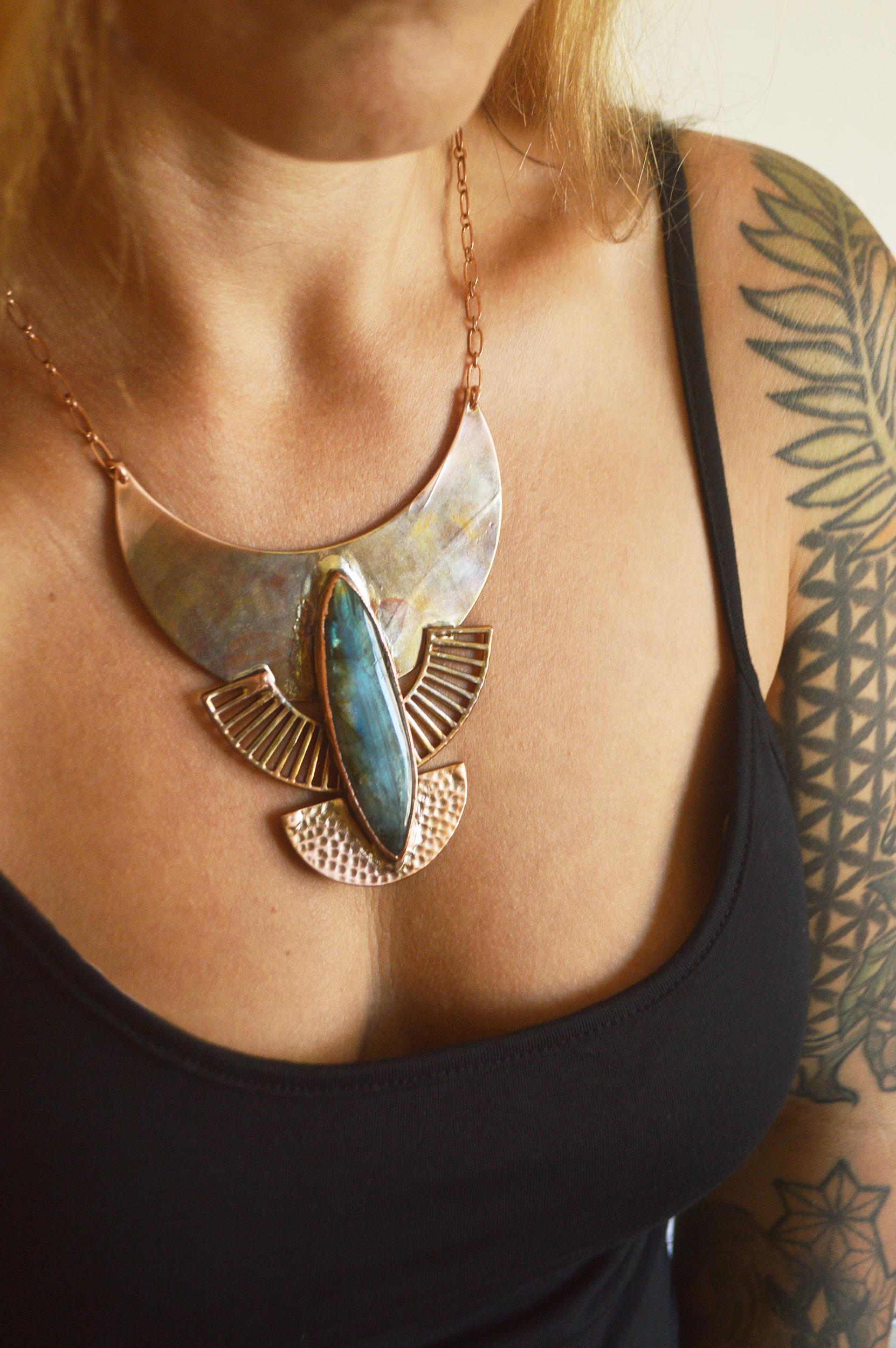 SOLSTICE collection - Statement tribal textured pendant with large labradorite