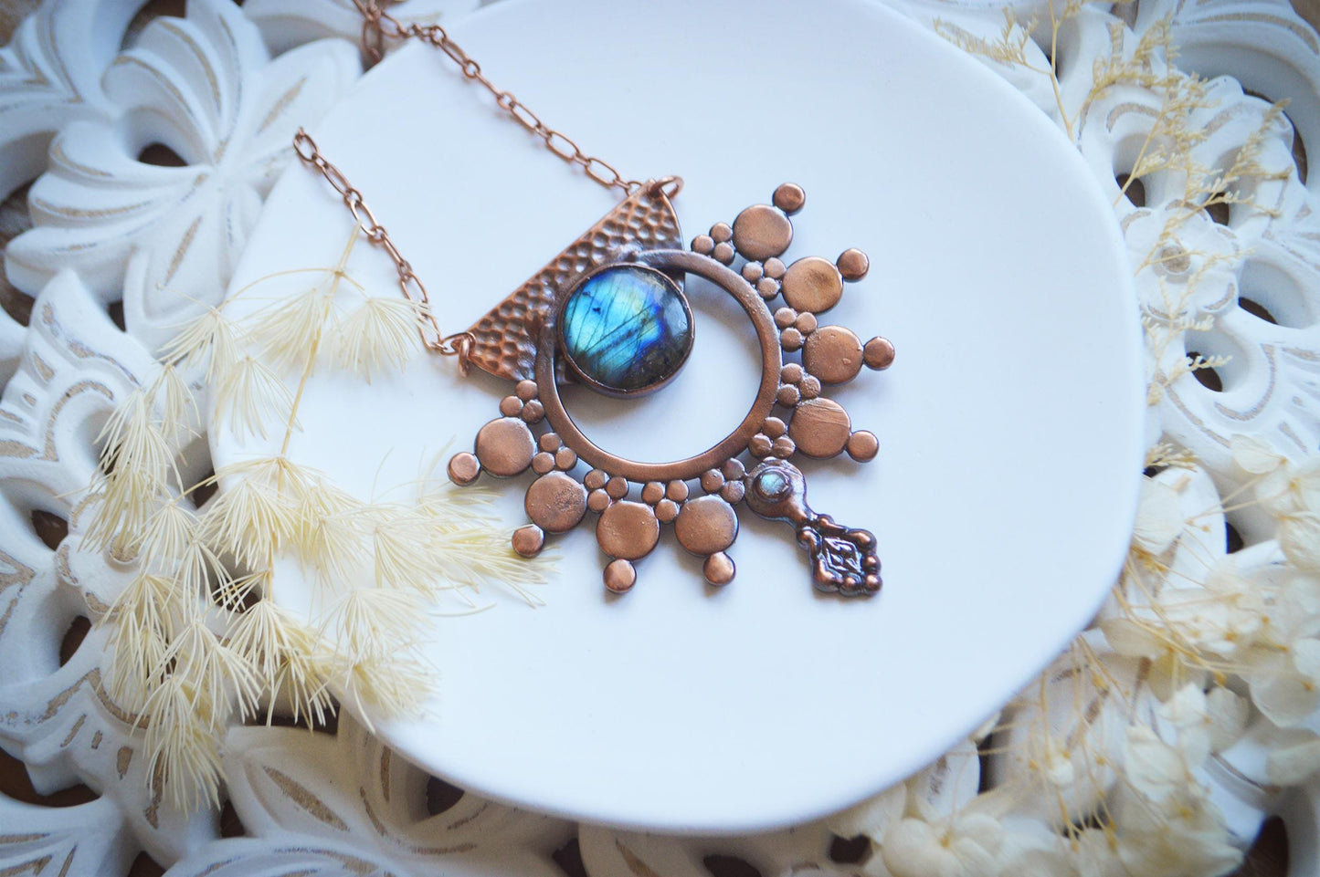 SOLSTICE collection - Statement tribal textured pendant with labradorites