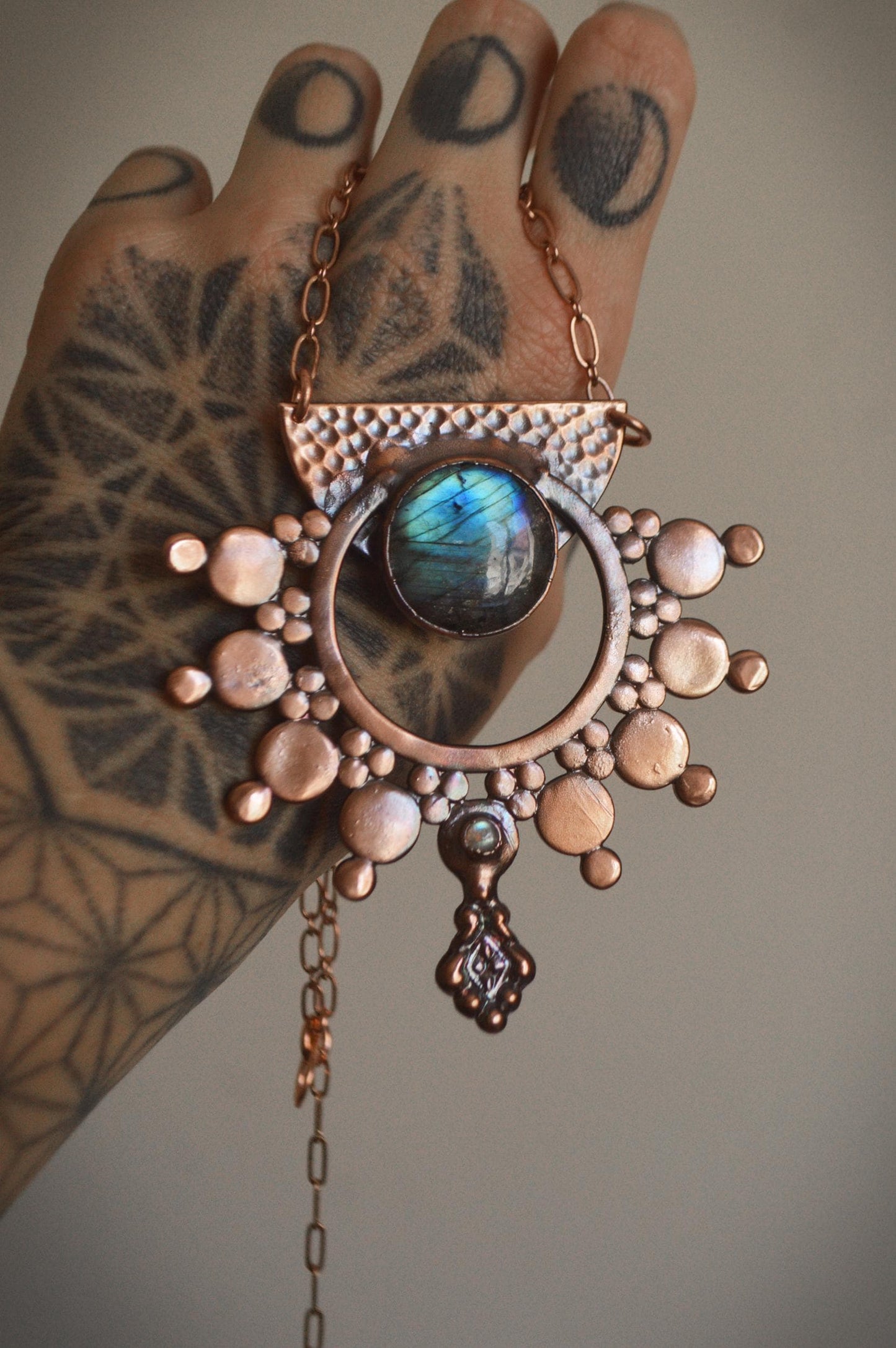 SOLSTICE collection - Statement tribal textured pendant with labradorites