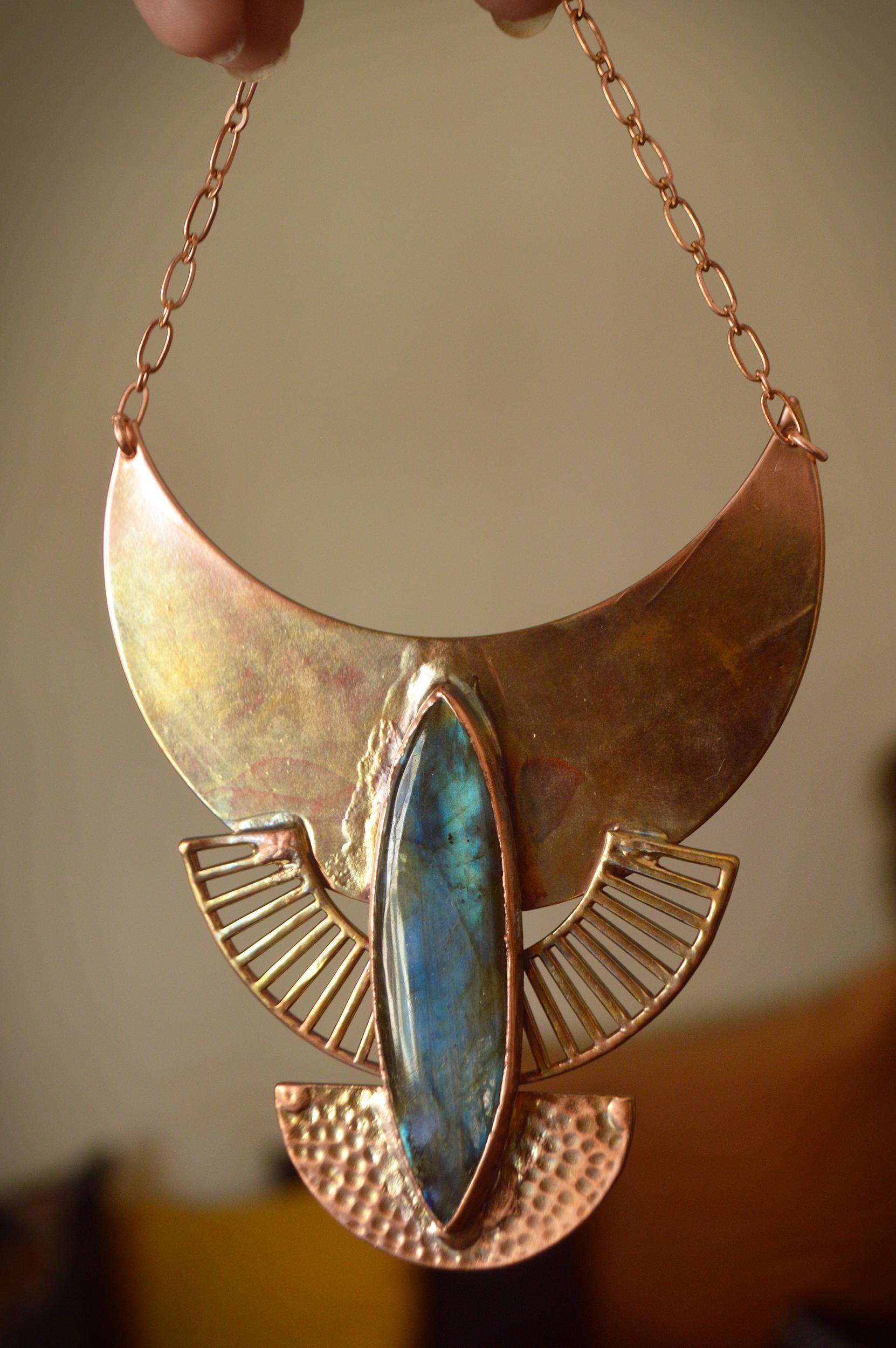 SOLSTICE collection - Statement tribal textured pendant with large labradorite