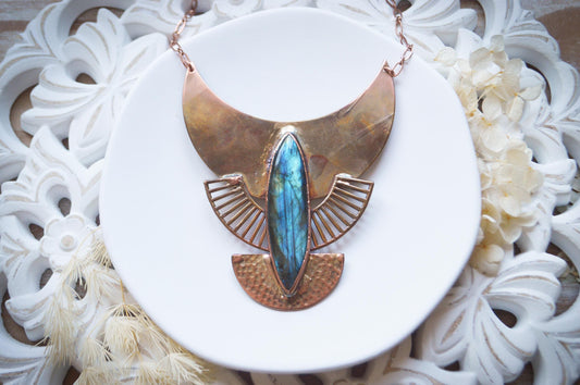 SOLSTICE collection - Statement tribal textured pendant with large labradorite