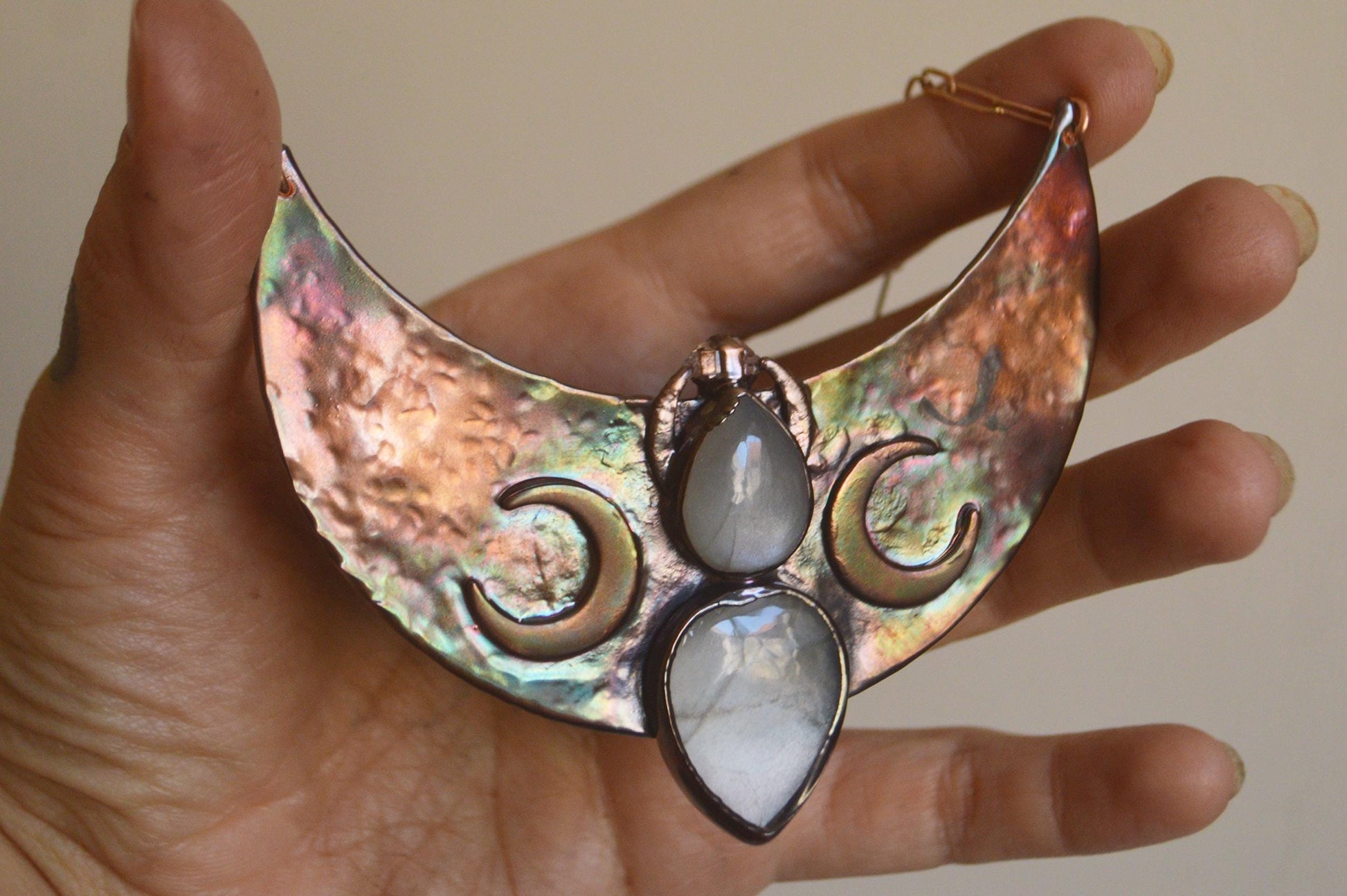 SOLSTICE collection - Statement tribal collar with grey moonstones and herkimer diamond