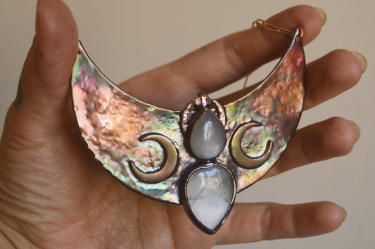 SOLSTICE collection - Statement tribal collar with grey moonstones and herkimer diamond