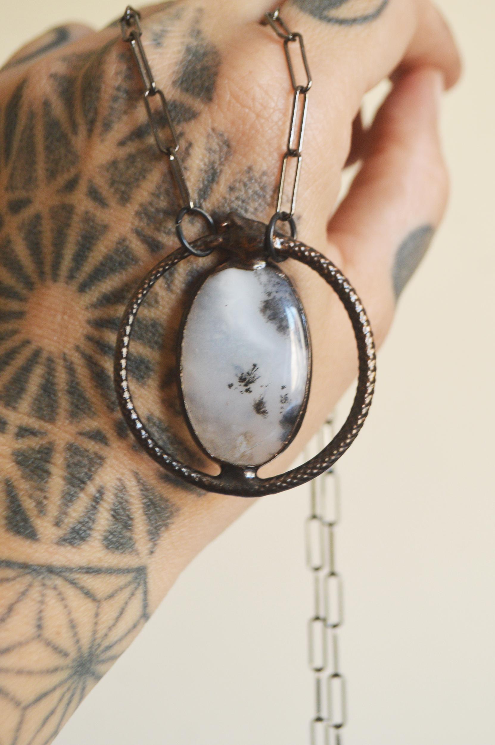 Unique piece. Black Ouroboros rainbow moonstone pendant. Witchy amulet necklace