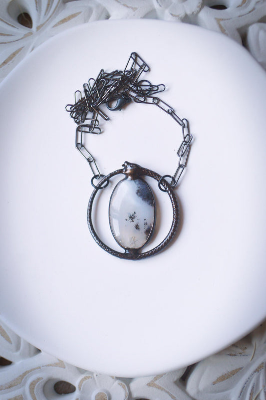 Unique piece. Black Ouroboros rainbow moonstone pendant. Witchy amulet necklace