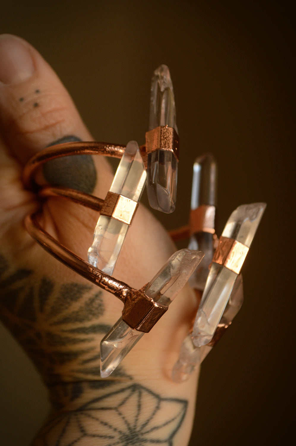 Rustic adjustable bracelet. Electroformed, raw quartz jewellery.