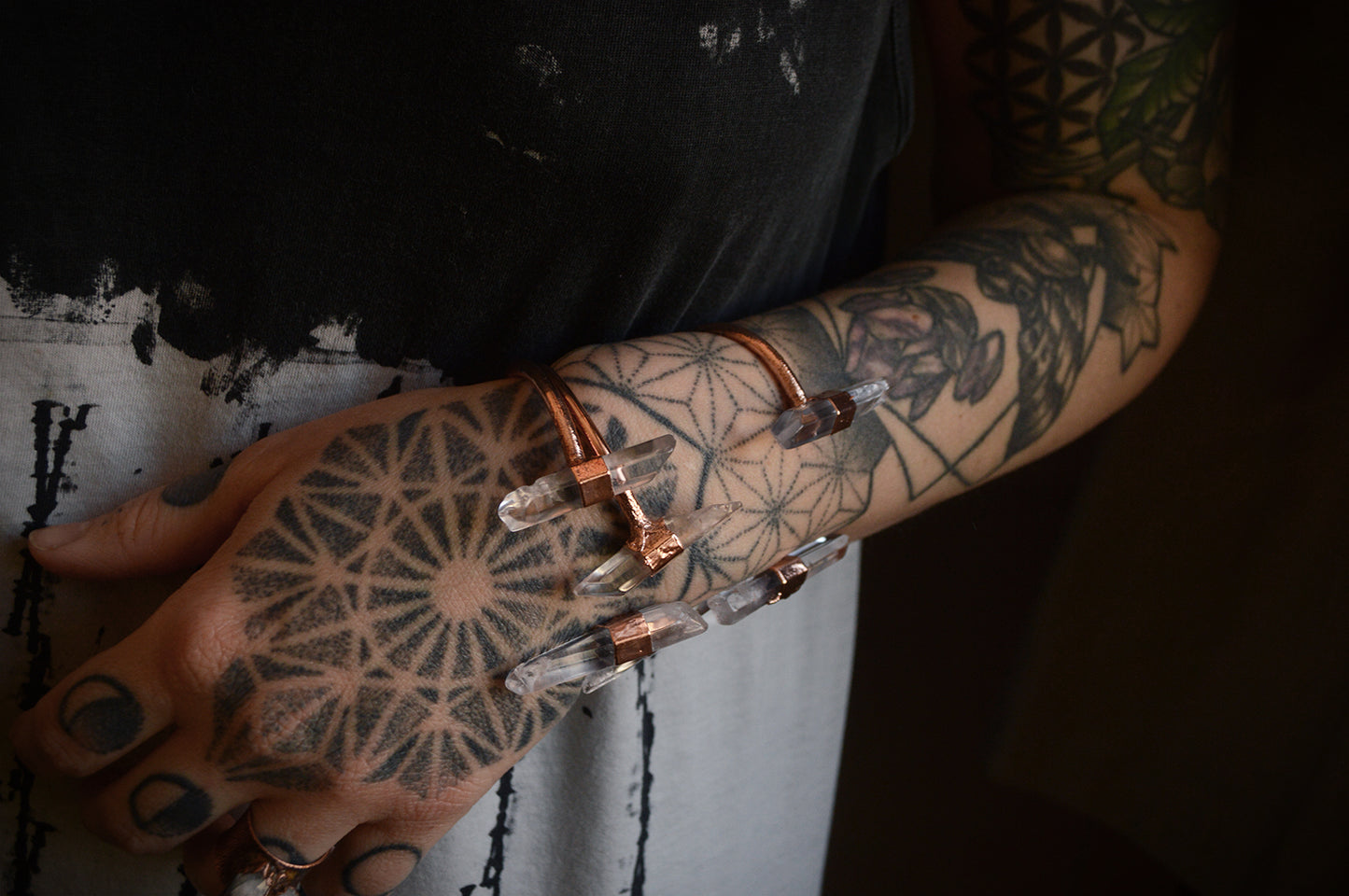 Rustic adjustable bracelet. Electroformed, raw quartz jewellery.