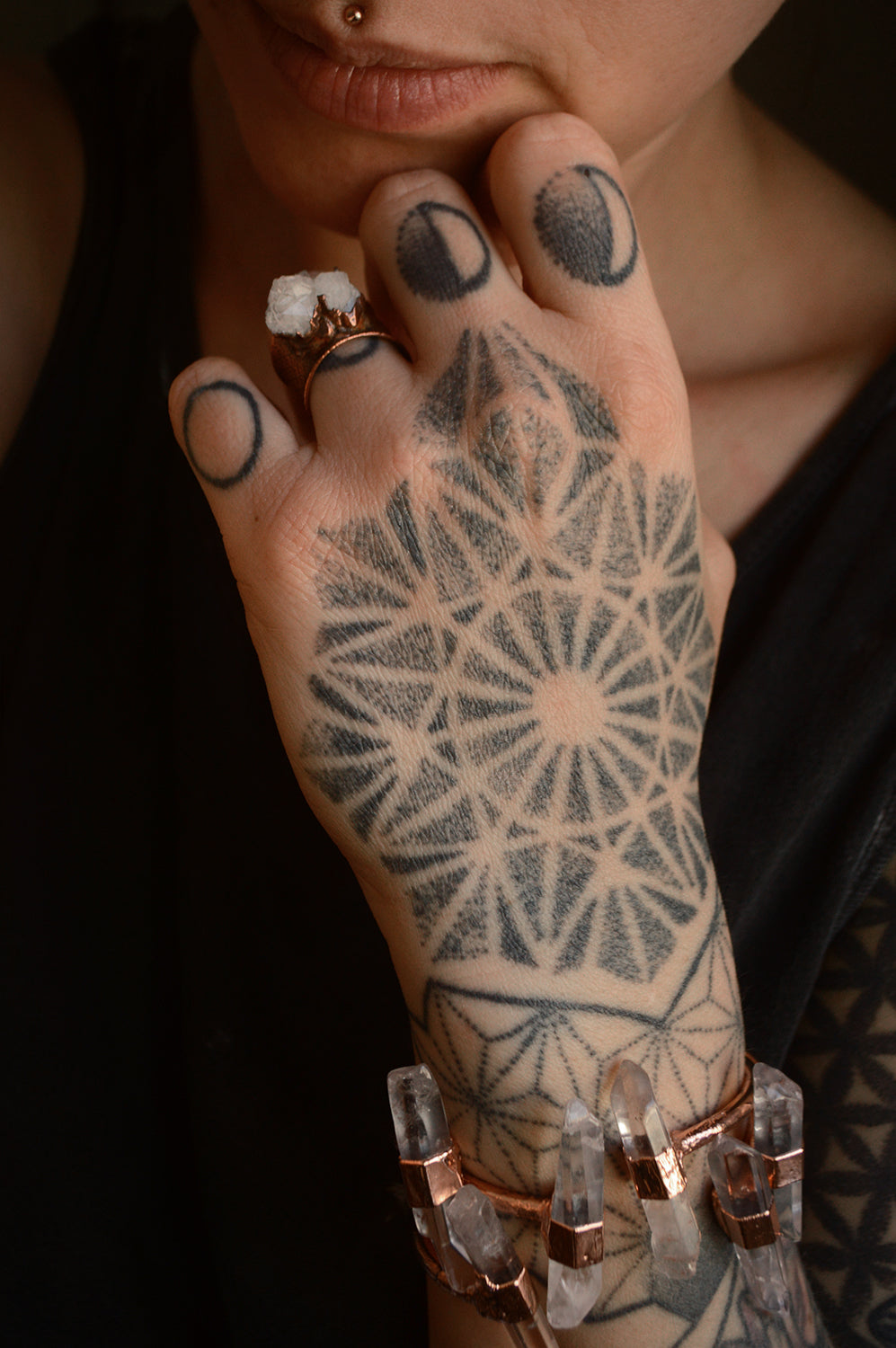 Rustic adjustable bracelet. Electroformed, raw quartz jewellery.