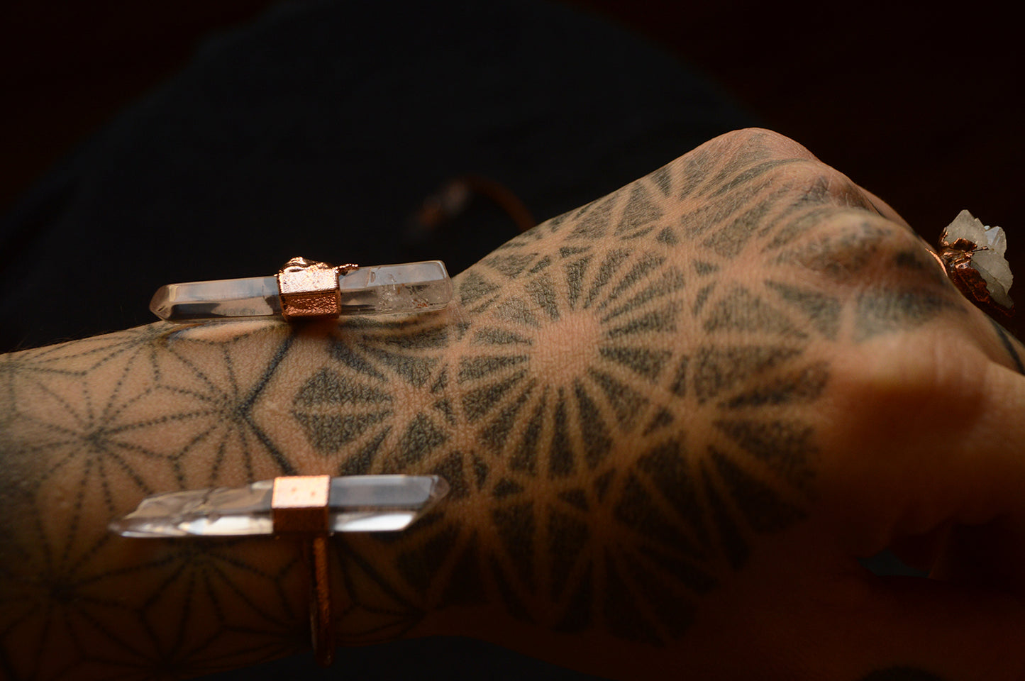 Rustic adjustable bracelet. Electroformed, raw quartz jewellery.