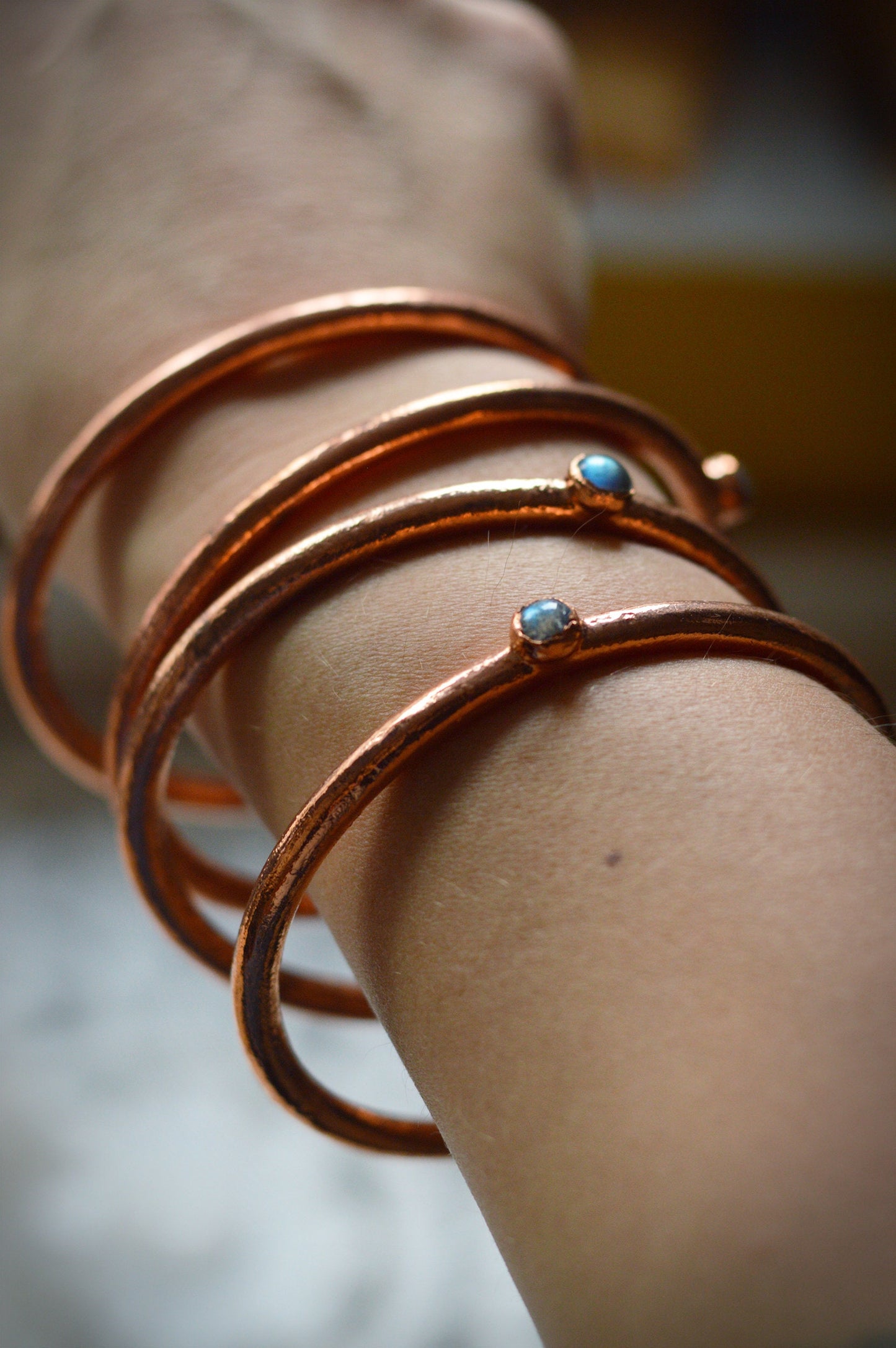 Copper and labradorite stackable bangles, fairy jewellery