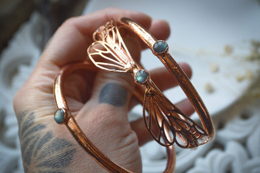 Copper and labradorite stackable bangles, fairy jewellery