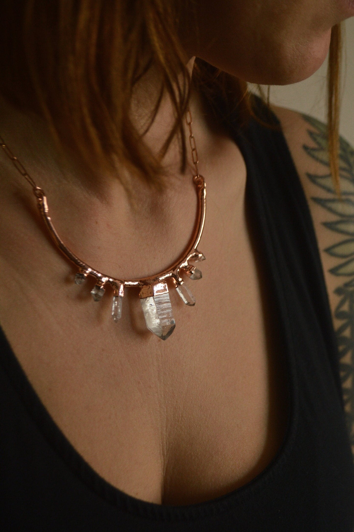 Raw quartz collar, statement necklace with natural crystals