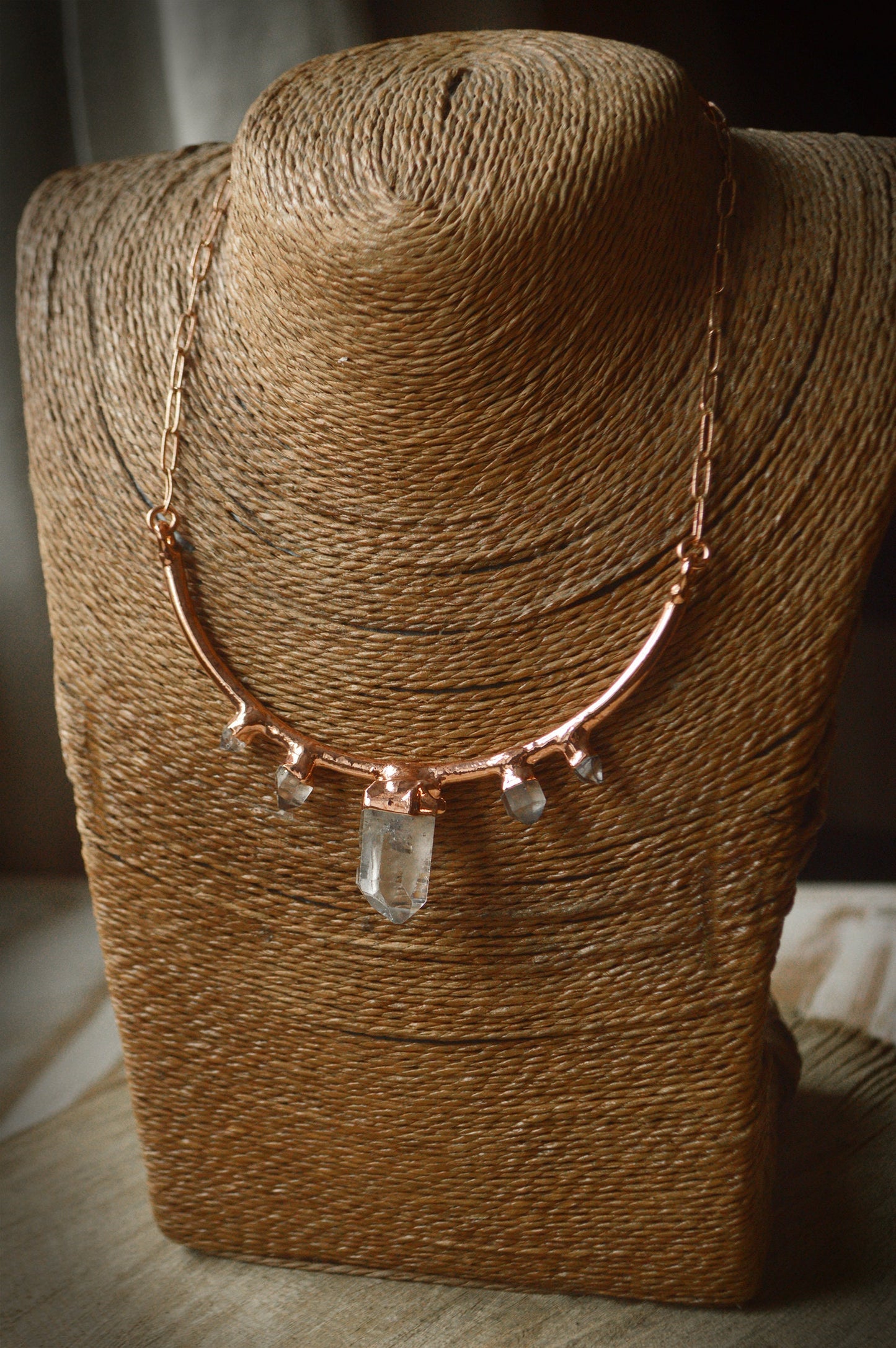 Raw quartz collar, statement necklace with natural crystals