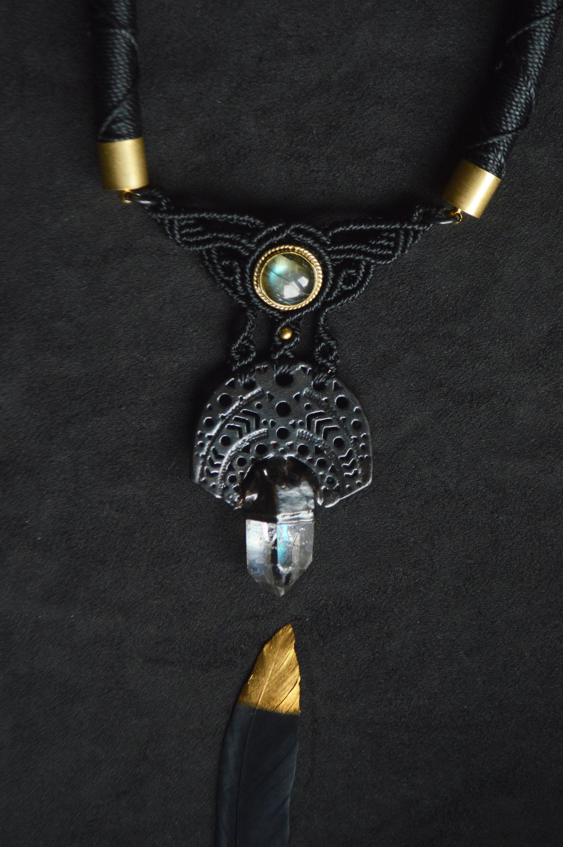 Nocturna collection - Labradorite and quartz torque necklace. All black jewellery