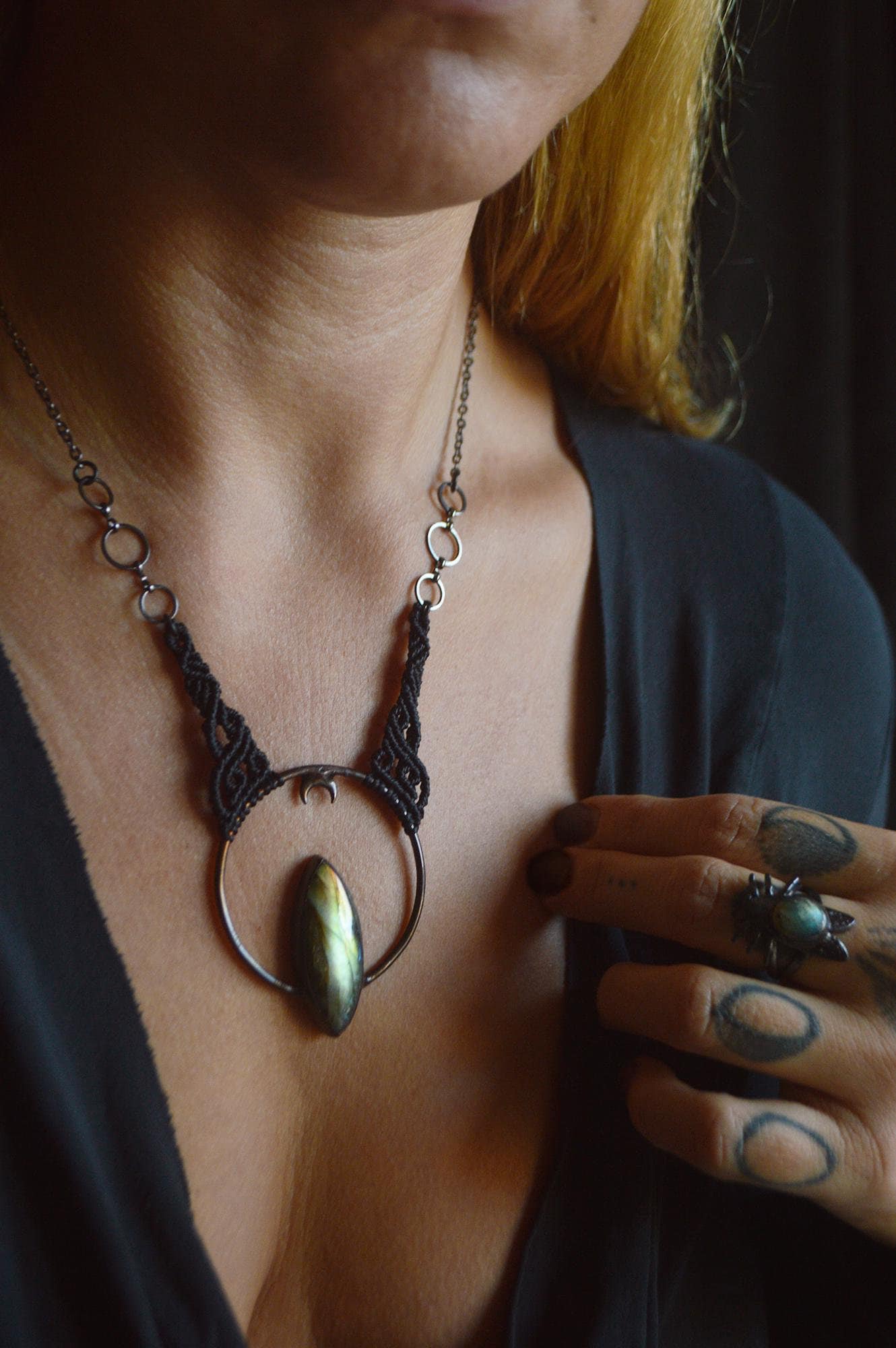 Nocturna collection - Witchy necklace with labradorite. Electroformed amulet jewellery