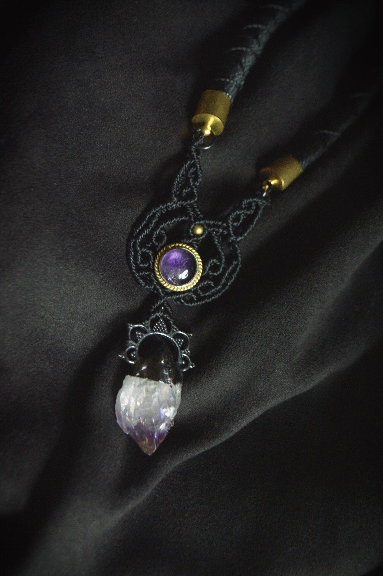 Nocturna collection - Amethyst and aurea amethyst torque necklace. All black jewellery