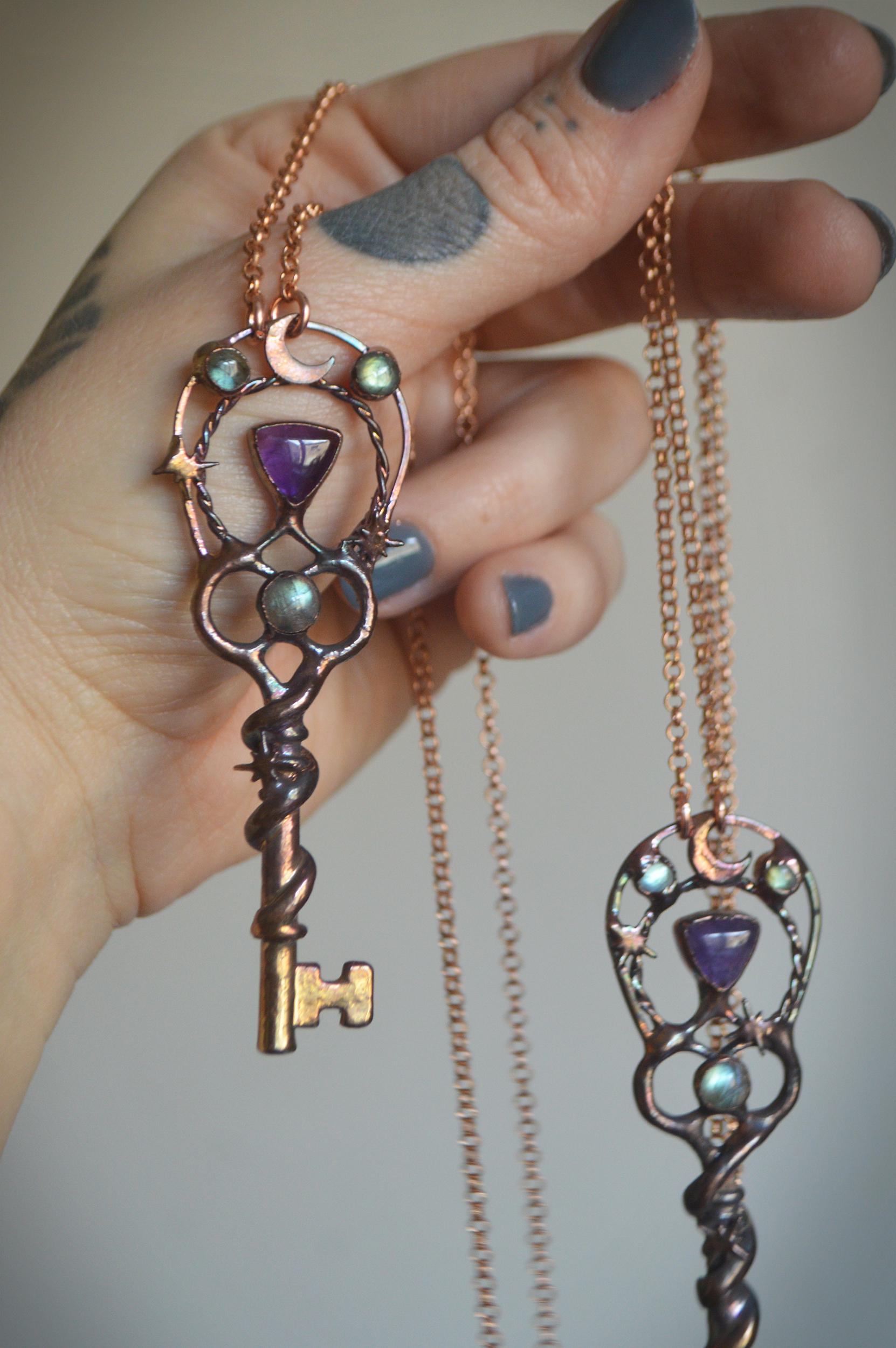 THE KEY collection ~ Magical key pendant with labradorite and amethyst, celestial jewellery