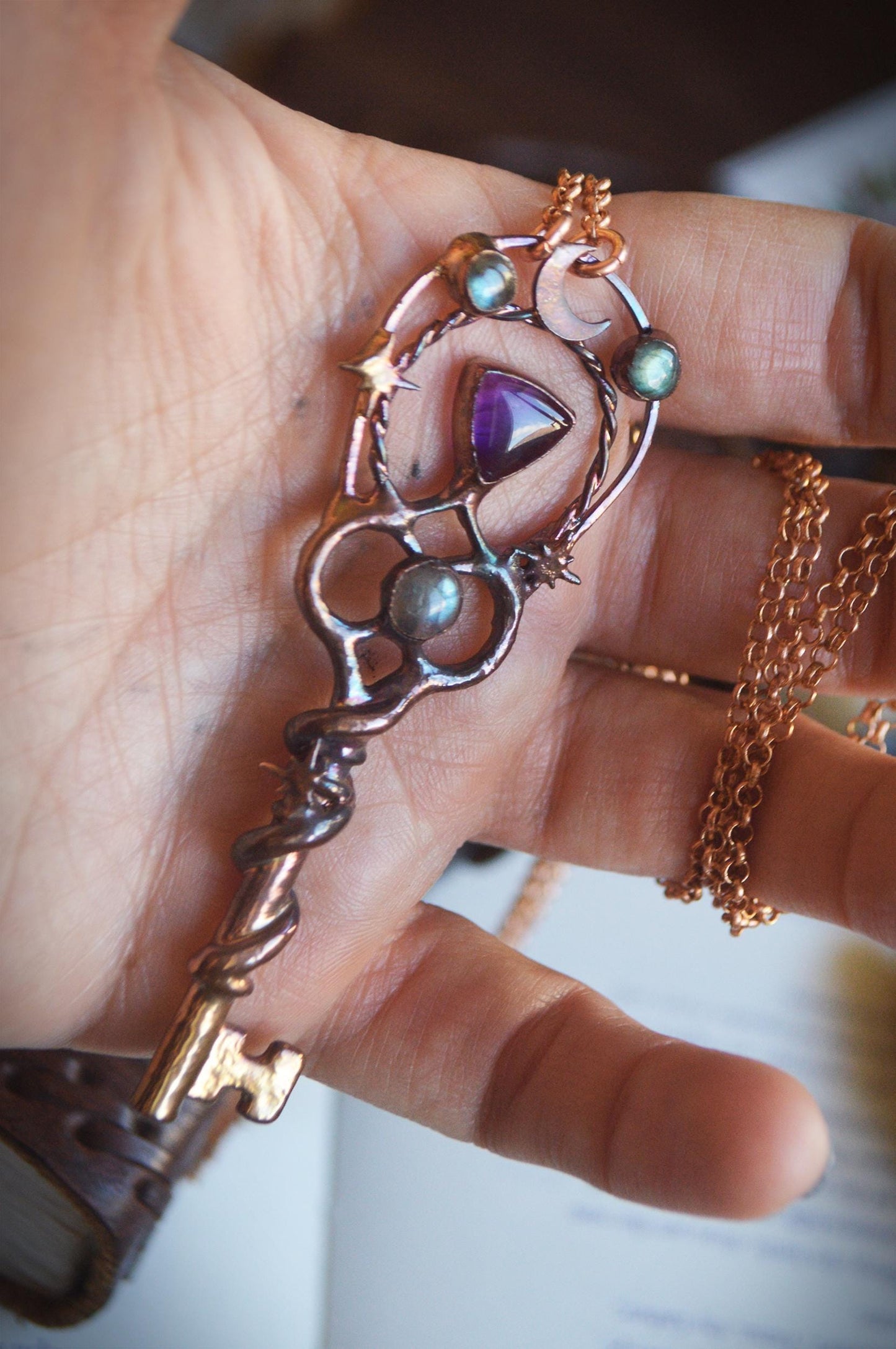 THE KEY collection ~ Magical key pendant with labradorite and amethyst, celestial jewellery