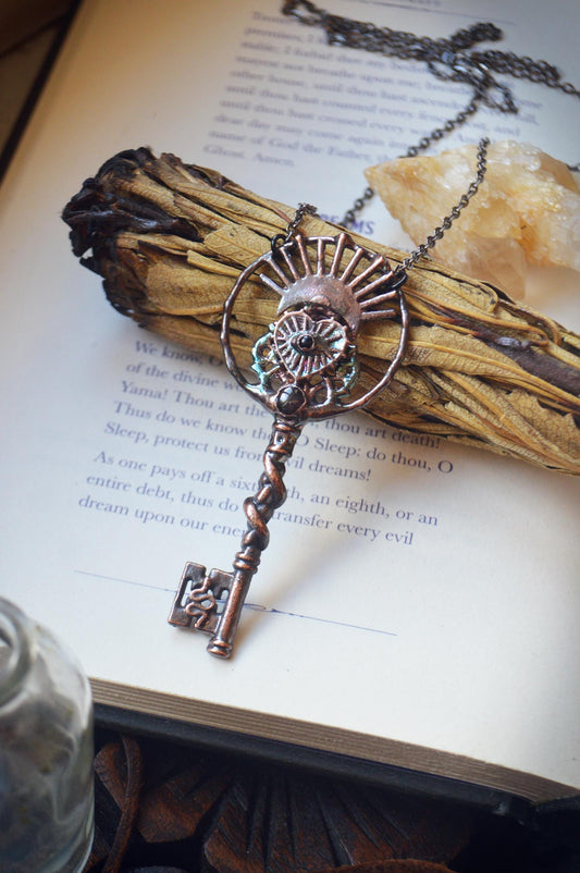 THE KEY collection ~ Magical key pendant with garnet and black onyx, celestial jewellery