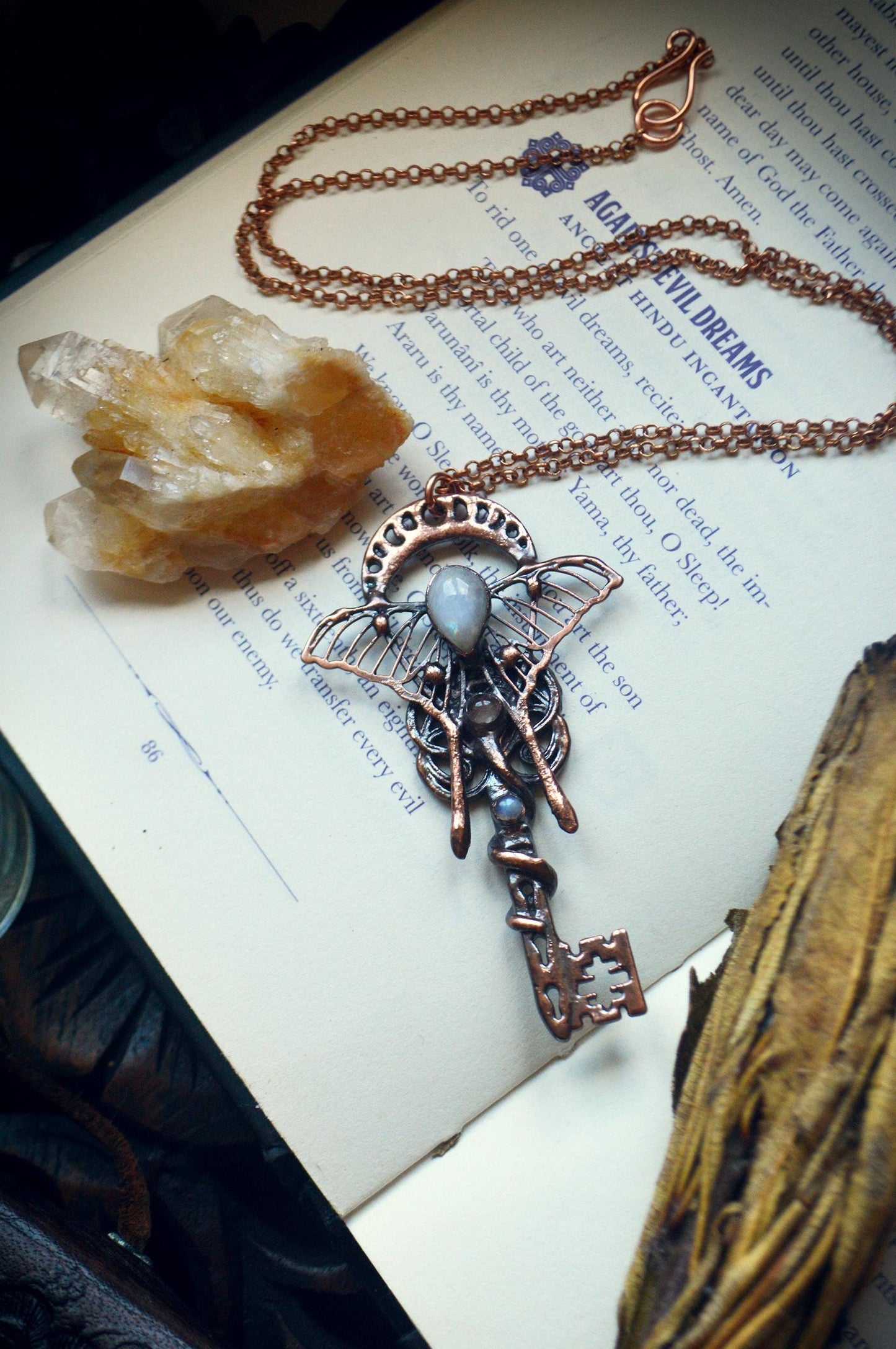 THE KEY collection ~ Magical key pendant with three moonstones, whimsical jewellery