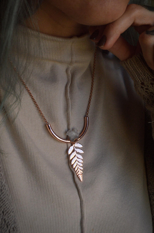 Fern necklace with crystal cluster, cute Christmas gift jewellery