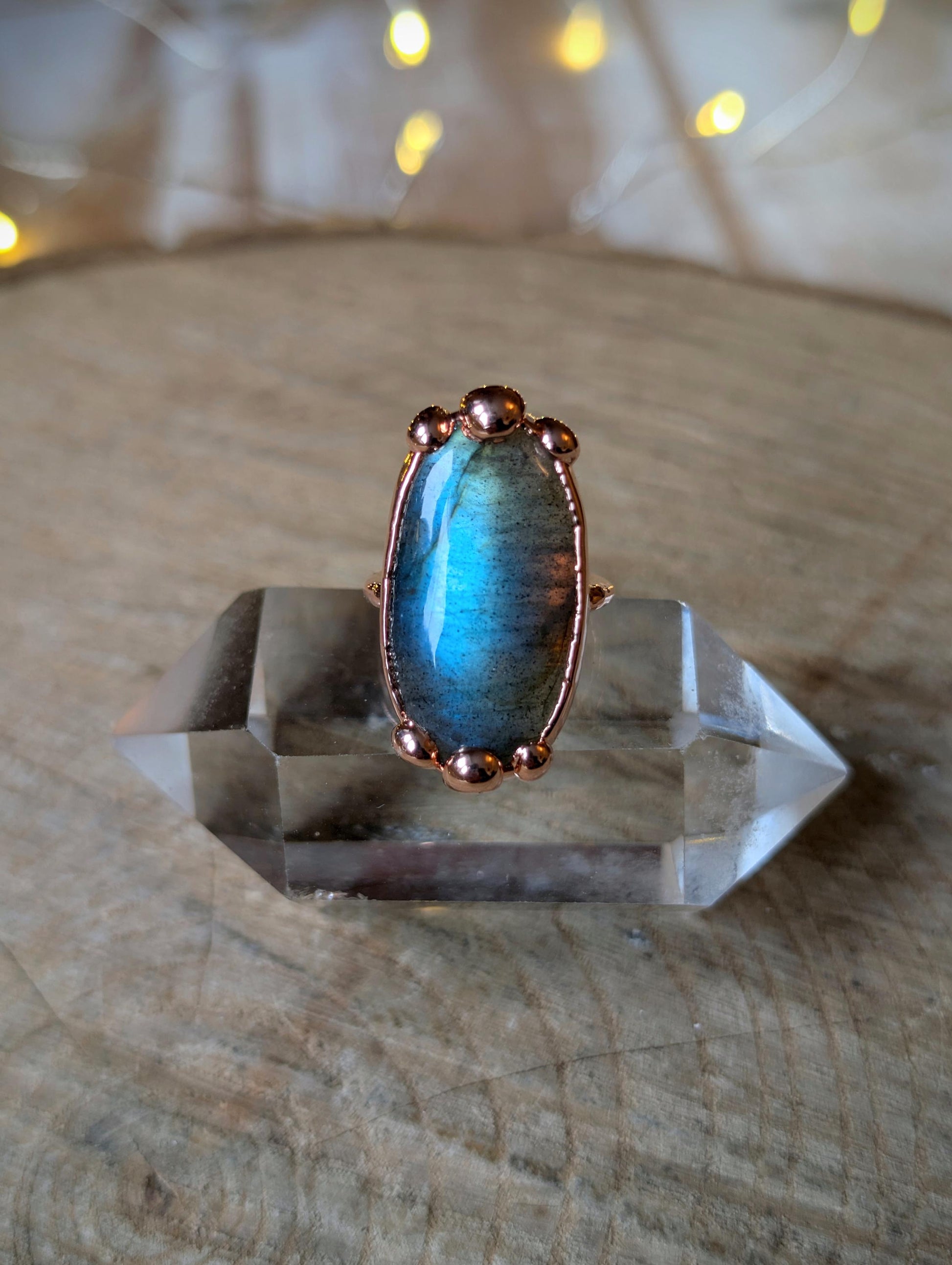 Made to order - Electroformed copper blue Labradorite ring. Boho statement ring