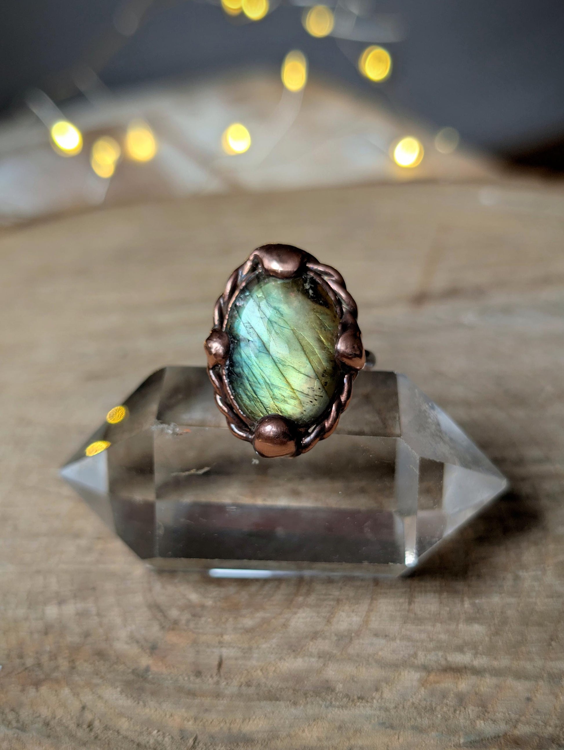 Made to order - Electroformed copper gold Labradorite ring. Boho statement ring