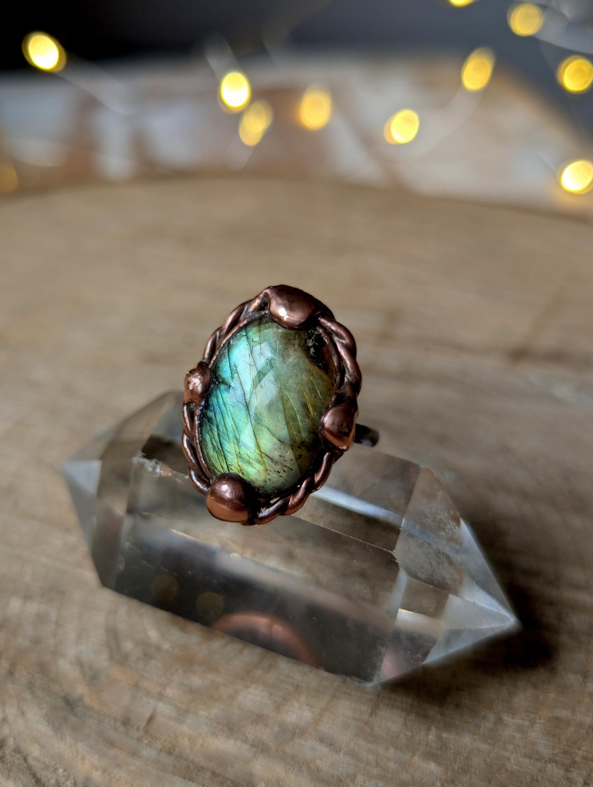 Made to order - Electroformed copper gold Labradorite ring. Boho statement ring