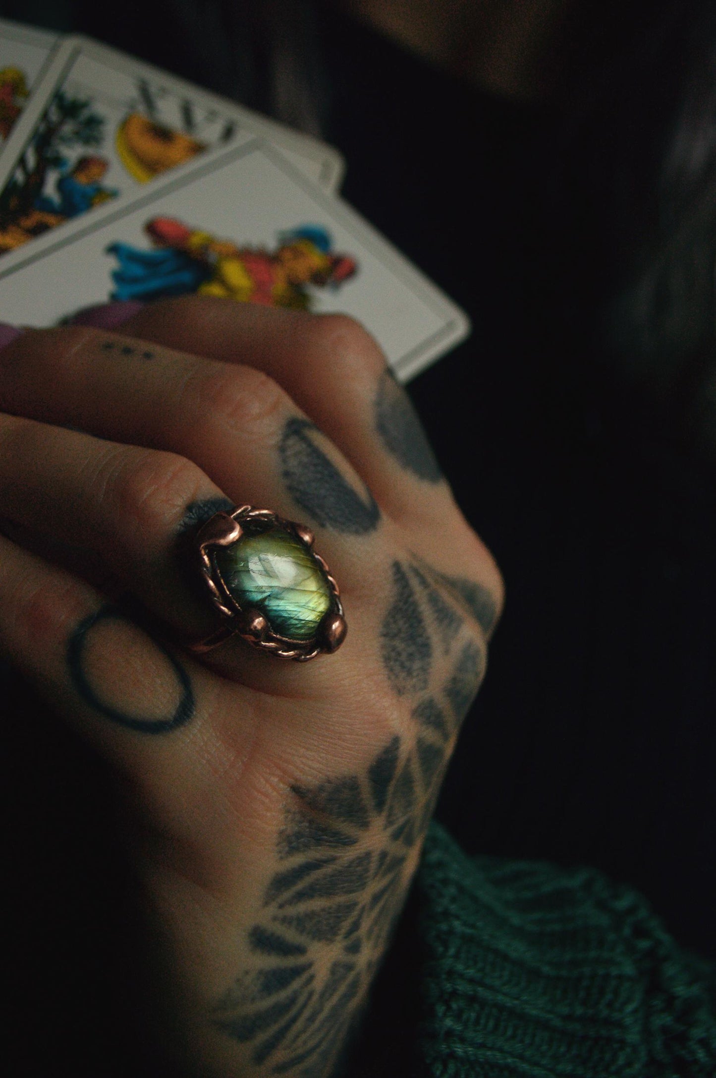 Made to order - Electroformed copper gold Labradorite ring. Boho statement ring