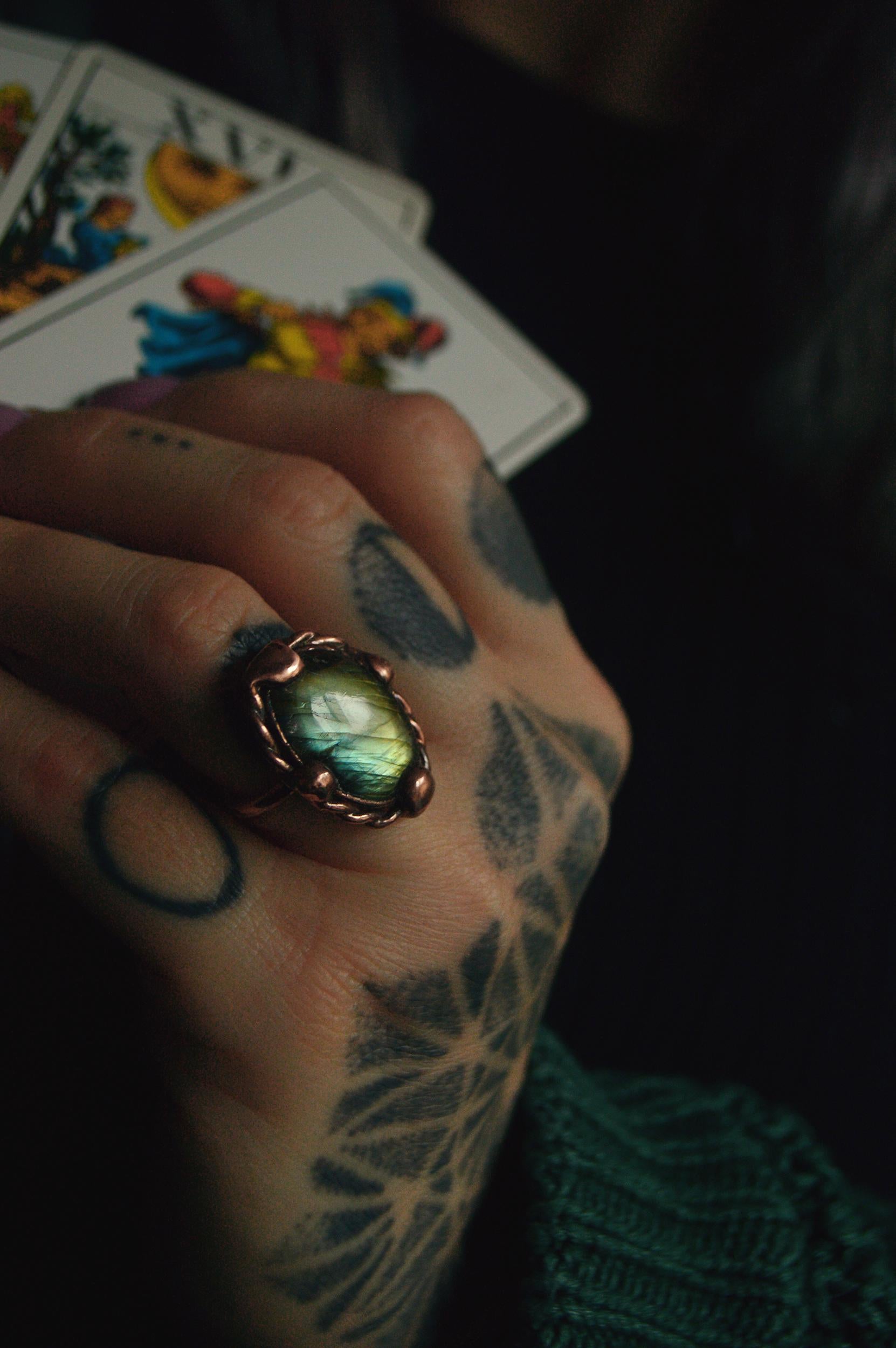 Made to order - Electroformed copper gold Labradorite ring. Boho statement ring