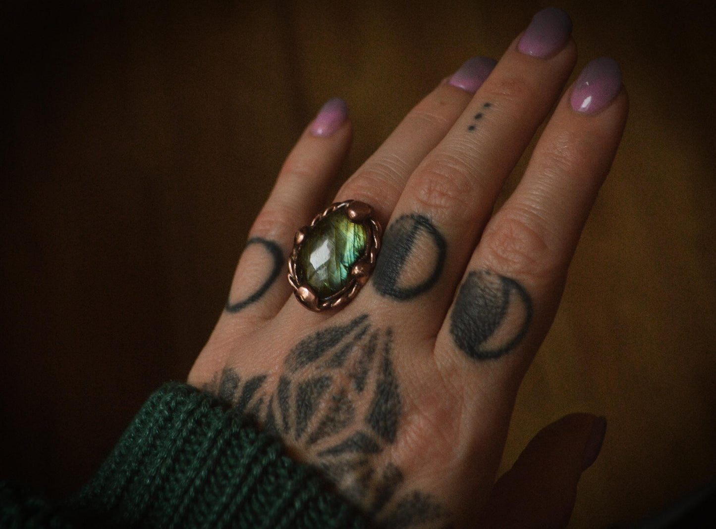 Made to order - Electroformed copper gold Labradorite ring. Boho statement ring