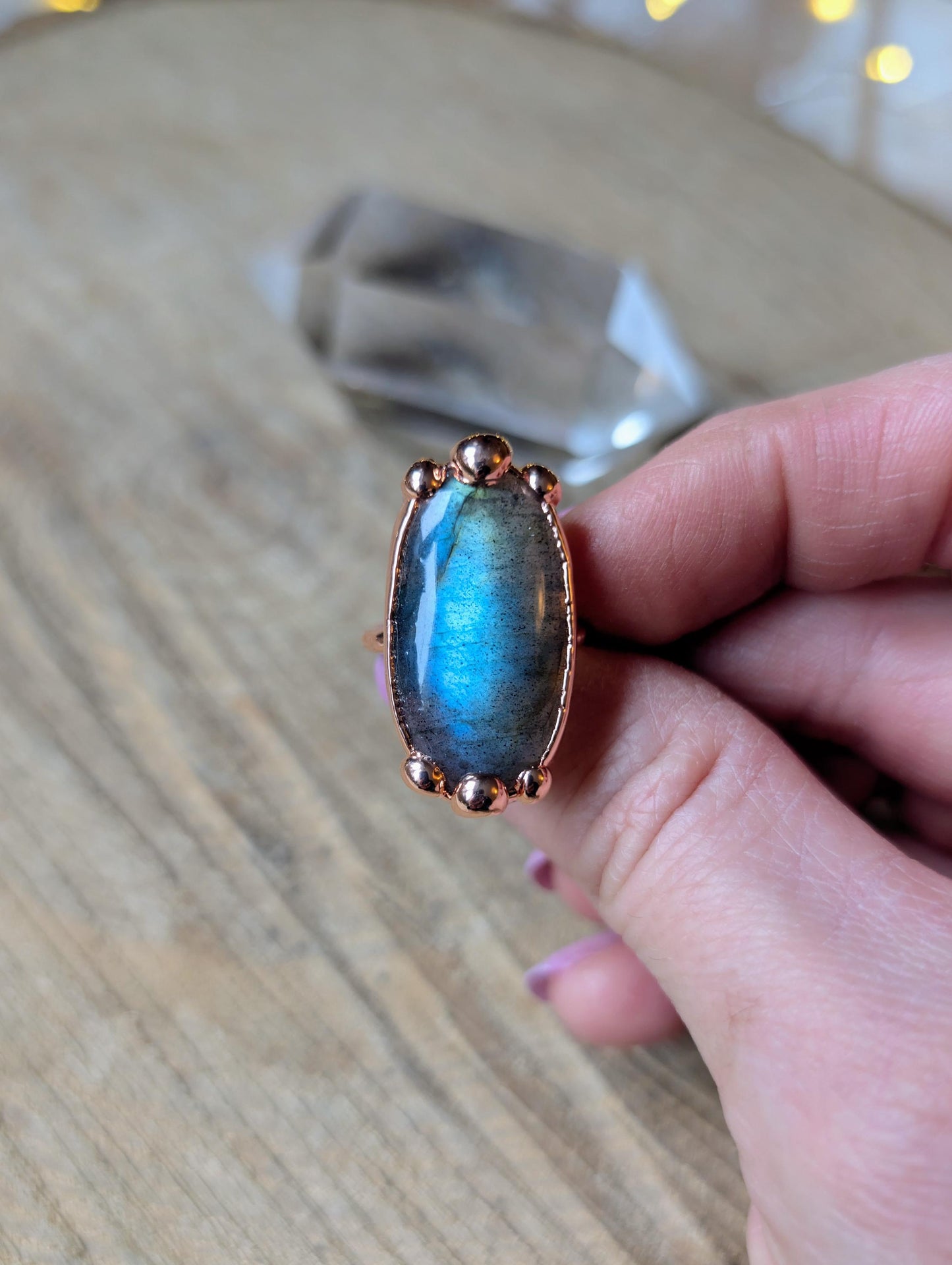 Made to order - Electroformed copper blue Labradorite ring. Boho statement ring