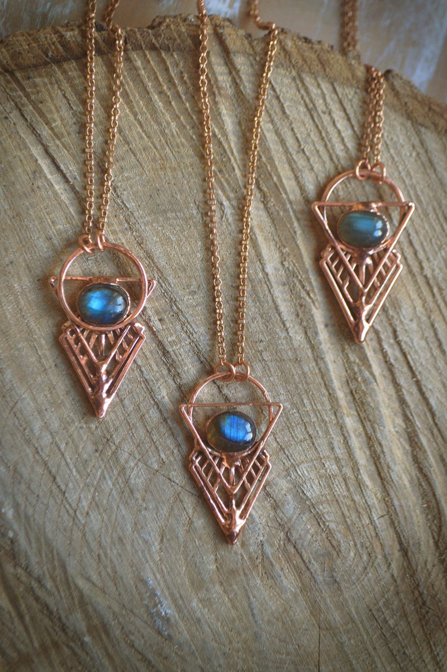 Blue labradorite geometric necklace. Witchy magic layering jewellery