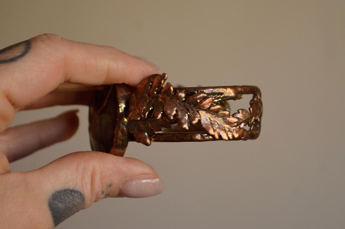 Fern and labradorite moon statement bangle