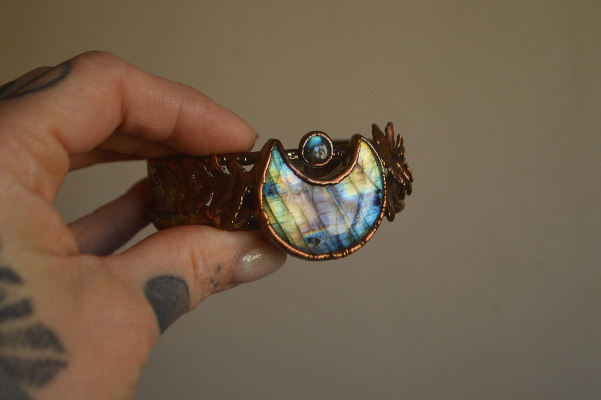 Fern and labradorite moon statement bangle