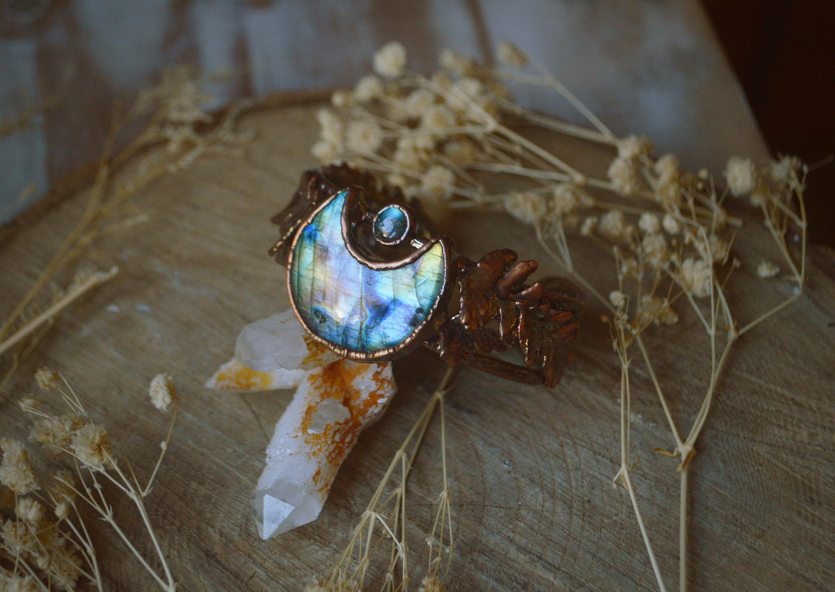 Fern and labradorite moon statement bangle