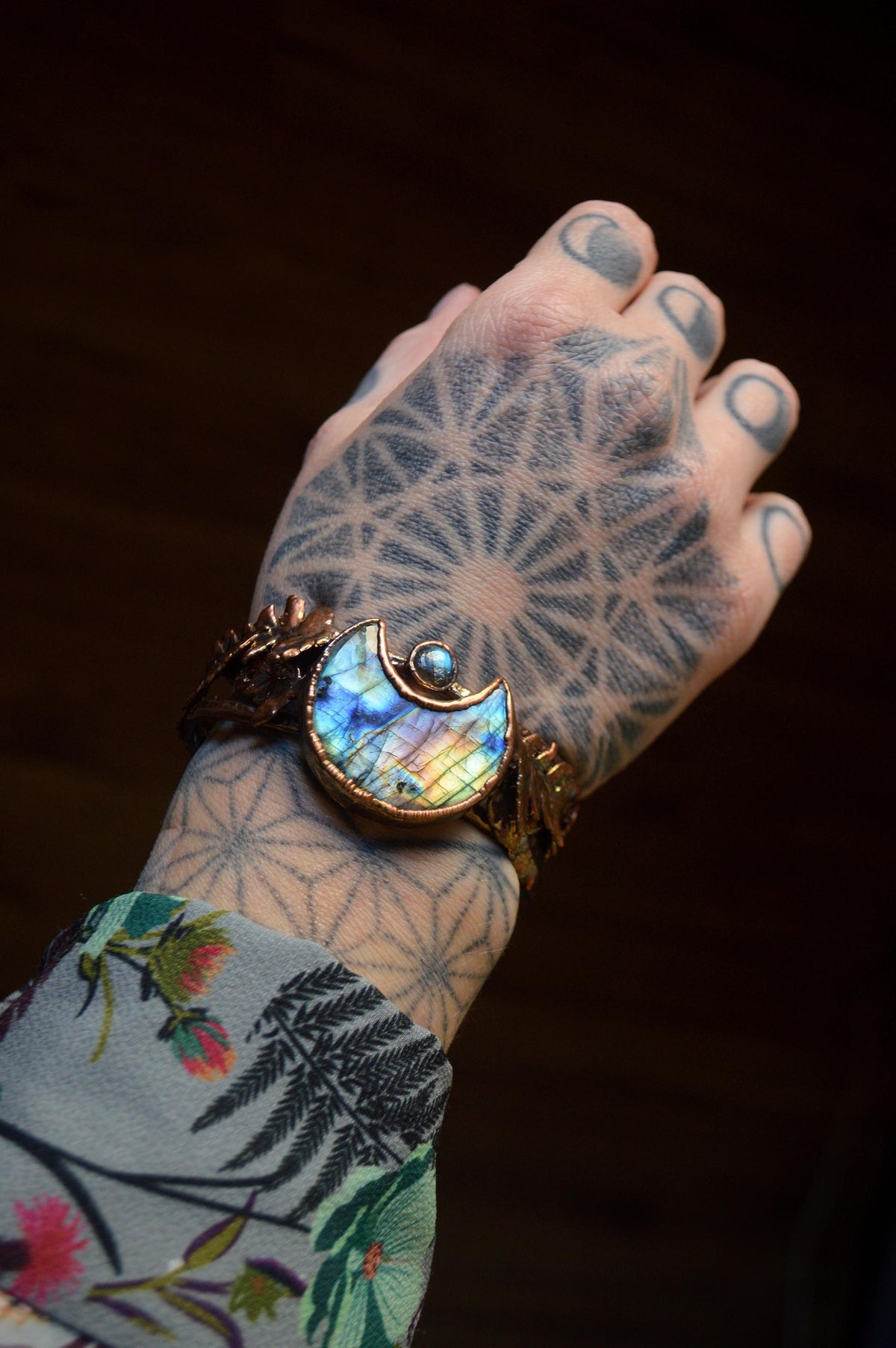 Fern and labradorite moon statement bangle