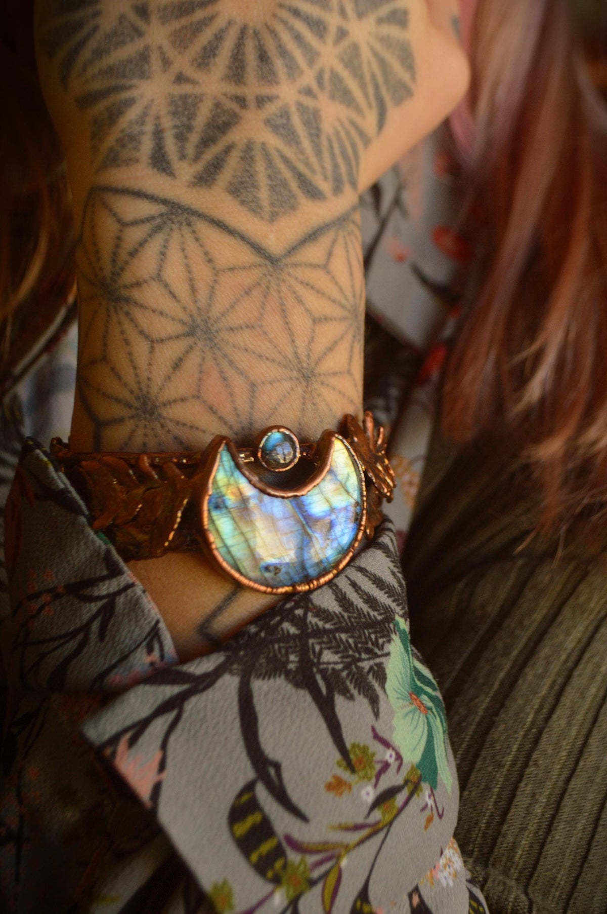 Fern and labradorite moon statement bangle