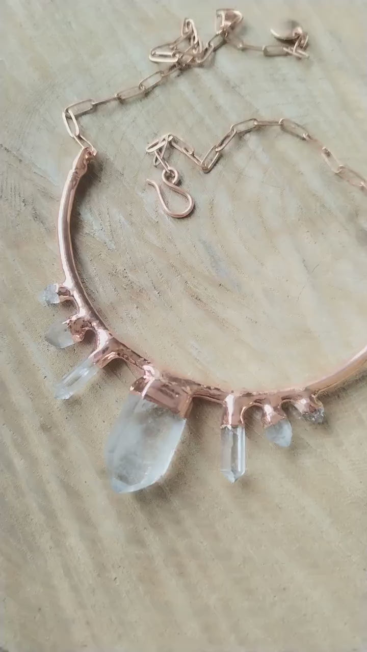 Raw quartz collar, statement necklace with natural crystals