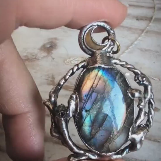 Enchanded forest pendant with rainbow labradorite and herkimer diamonds