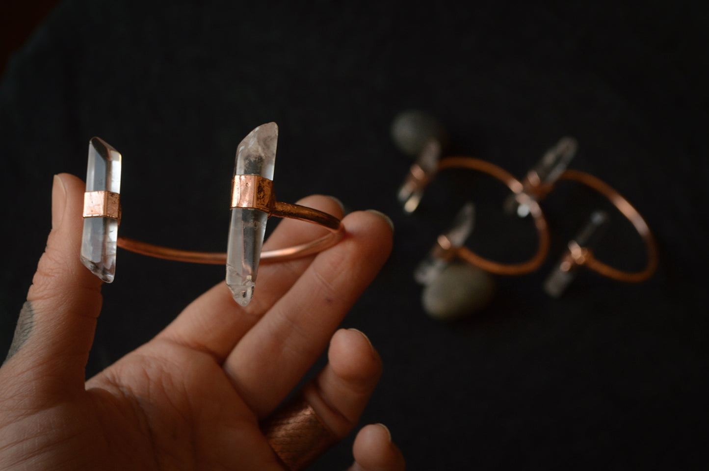 Rustic adjustable bracelet. Electroformed, raw quartz jewellery.