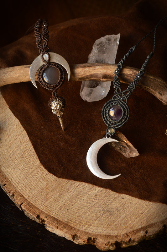 Crescent moon pendant necklace available in two variations