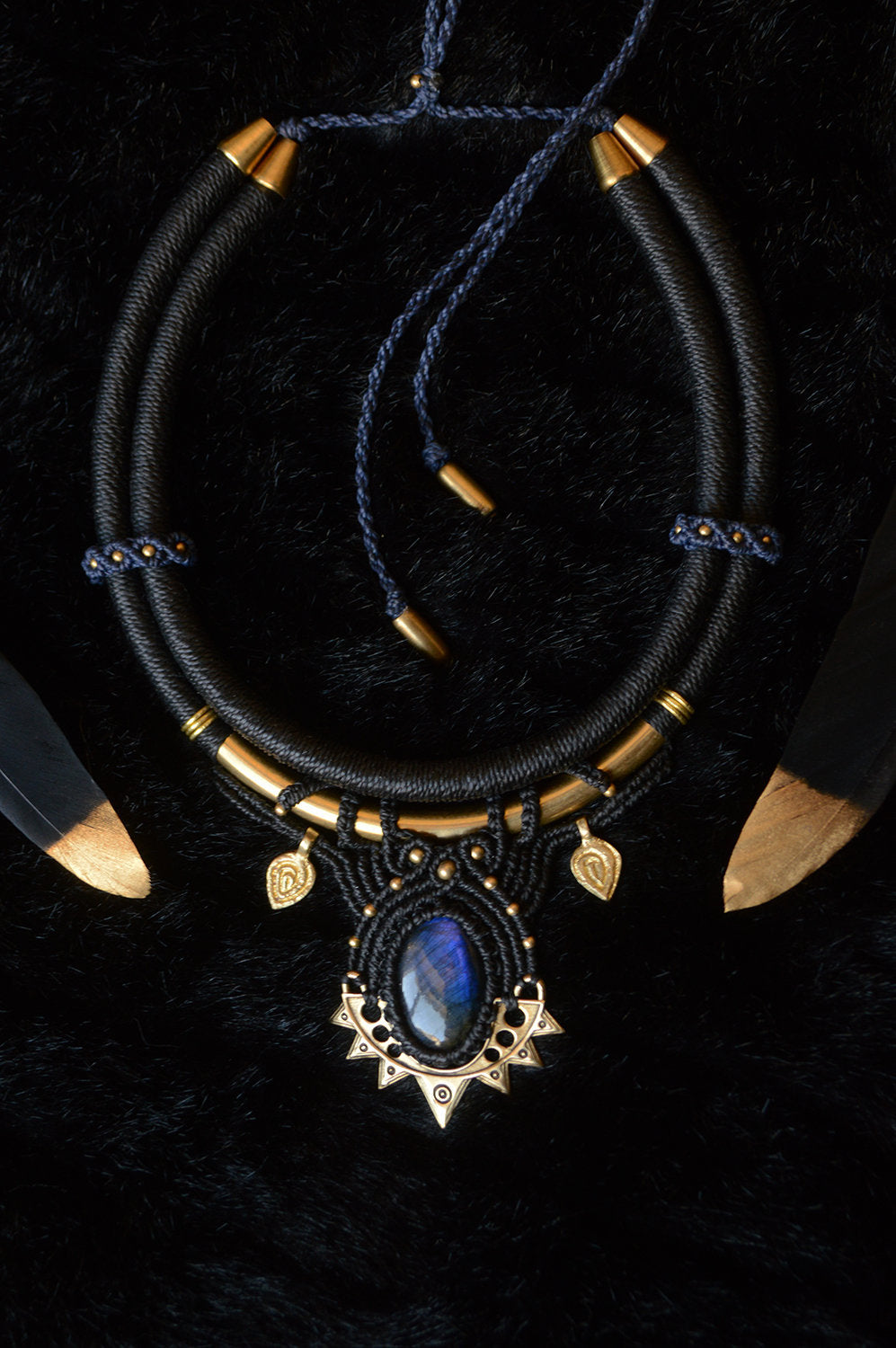 Labradorite and brass torque tribal necklace. Psytrance festival, witchy, hippie, boho jewellery