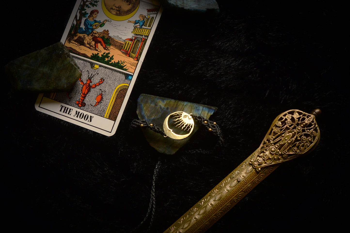 Lunar cycle and sunburst macrame bracelet. Dainty witchy celestial jewellery. Tarot inspired
