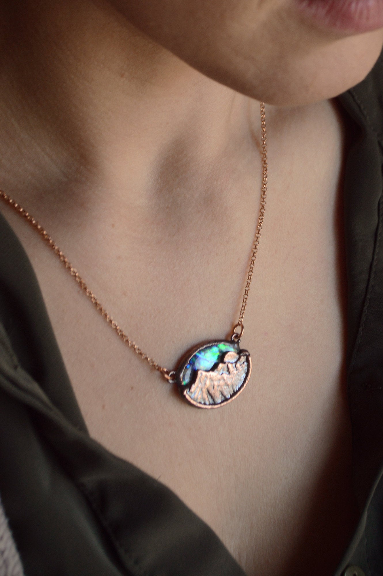 Northern lights copper necklace with abalone shell